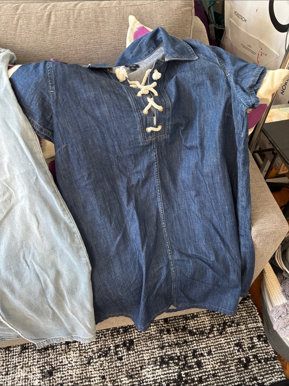 J. Crew Denim Blue Mini Dress with Rope Lace Detail
